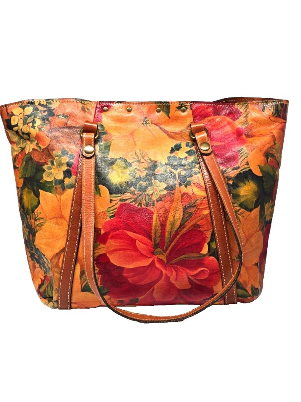 Patricia Nash Benvenuto Floral Distressed Leather Tote Shoulder Bag Studded - Picture 2 of 12